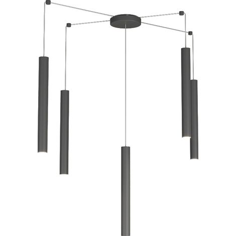 Sospensione Moderna Round Tube Metallo Grigio Antracite 5 Luci Gu10 (1/4)