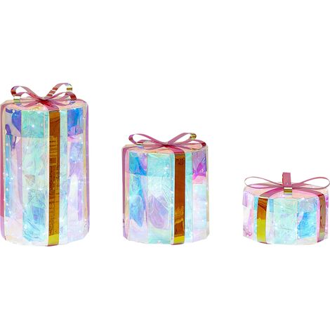 Conjunto de decoraciones LED de interior exterior Navidad accesorio 3 regalos luces iluminación metal multicolor Grimsey