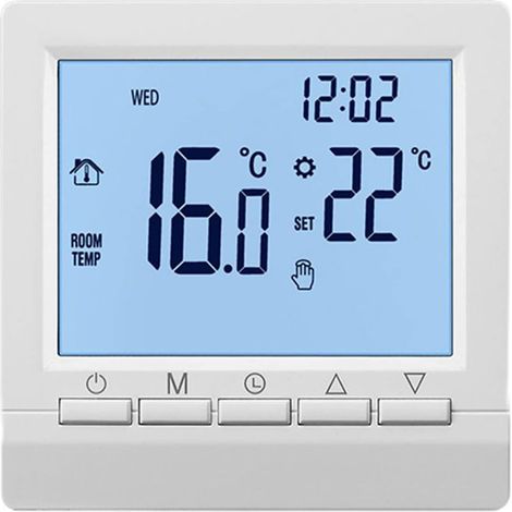 1 thermostat numérique programmable, LCD mural, fonction 5+2 jours, piles, verrouillage enfant, antigel (1/5)