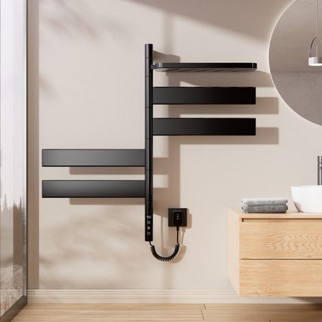 OihPaw Toallero Electrico Baño 760×450 Mm,Se Puede Girar 180° Towel Warmer,Calentador De Toallas con Termostato Inteligente WiFi,Funciona con Alexa Y Google Home Y App,Negro/Blanco Calienta Toallas (1/5)