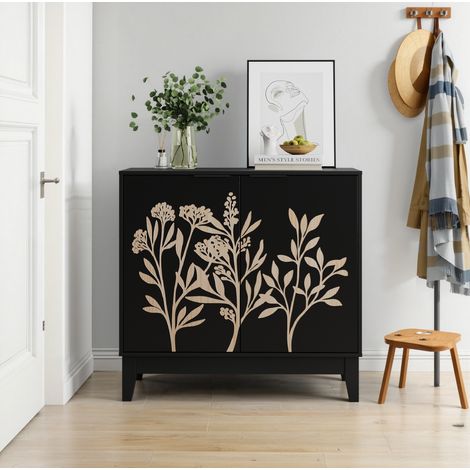 Credenza 80 cm a 2 ante con ripiani regolabili, MDF nero stile vintage DESVIAE (1/5)