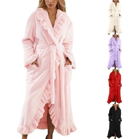 Peignoirs Femme Polaire Long Épais Grande Taille Peignoir de Bain Avec Capuche Personnalisé Chic Robe Chaud Automne Hiver Loisirs Robe de Nuit Maison Bathrobe pyjama chaud et doux (XL) (1/5)