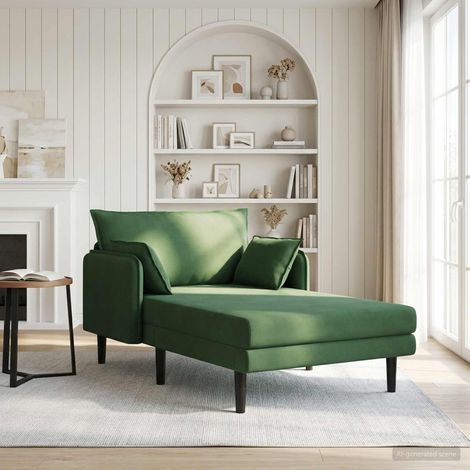 vidaXL Chaise longue de gran tamaño Verde oscuro Tela de pana (1/5)
