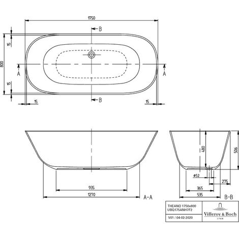 Villeroy & Boch Q175ANH7F200VAL BW Théano 1750x800x506 mm Original