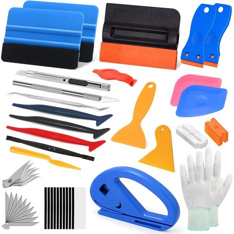 Kit para tintar ventanas de coche, kit de herramientas de 70 piezas para cubrir con película, incluye raspador de plástico, cortador y espátula de plástico, para tintar ventanas de coche y pegatinas p (1/5)