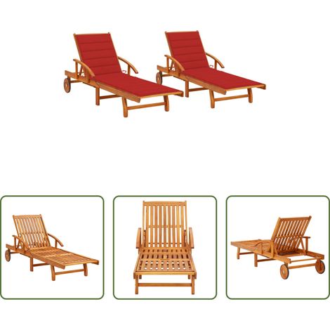 Chaise longue bois - Chaises longues lot de 2 avec coussins Bois d'acacia solide (1/5)