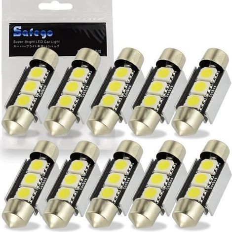 10x C5W Led Anti Erreur 36mm Blanc 5050 Ampoules 3SMD Dôme Voiture Intérieur LED Lumière DC 12V LBQ56 (1/4)