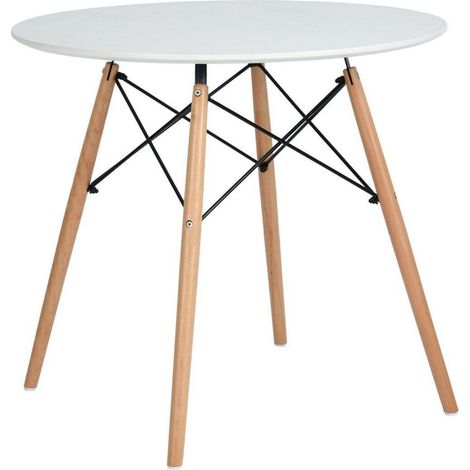 Runder Esstisch 80x80 cm Weiß mit Holzbeinen, Küchentisch für 2-4 Personen (1/5)