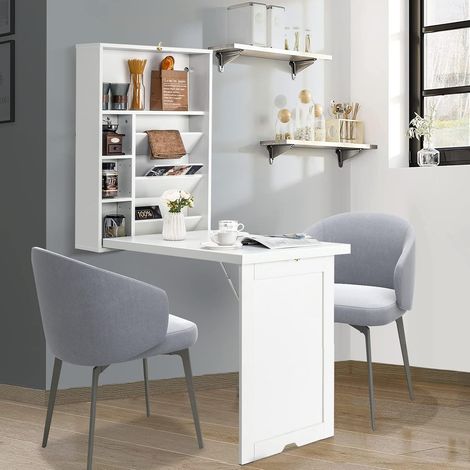 COSTWAY Scrivania Pieghevole da Parete, Tavolo Pieghevole a Muro con Divisorio a 3 Livelli e Ripiani Regolabili, Scrivania Salvaspazio per Cucina, Salotto e Salotto, 60 x 94,5 x 151 cm (1/5)