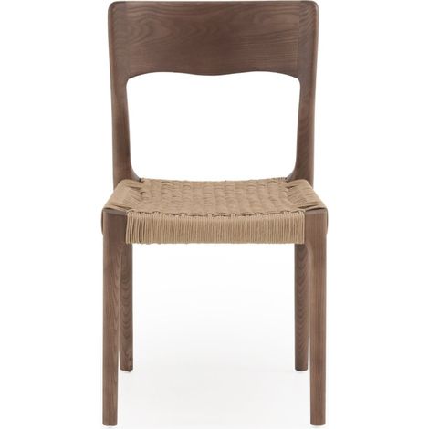 Ensemble de 4 chaises en frêne couleur noyer avec assise tressée marron clair (1/5)