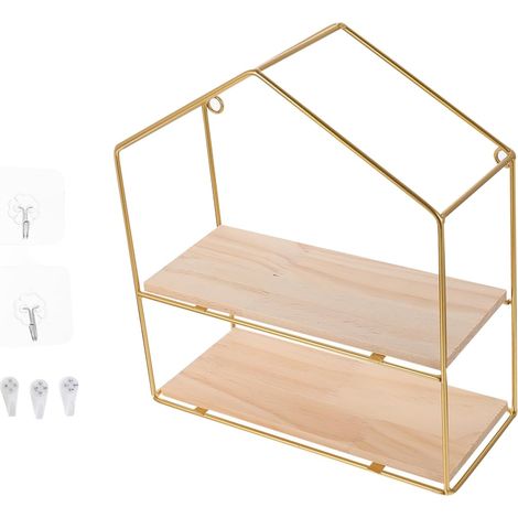 1ensemble Étagère Murale Fer Rangement Décoratif pour Salle De Bains Et Chambres Support pour Objets Divers Et Plantes Étagère Murale Élégante Doré (1/5)