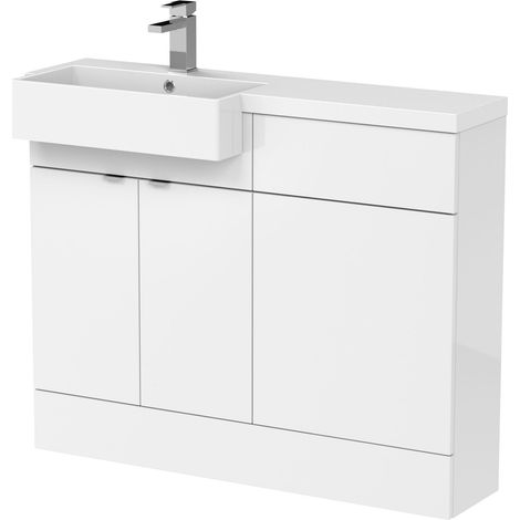 Alrewas Contemporary 2 Door Left-Hand Floor Standing Combination Unit with Polymarble Basin, Gloss White, 1100mm