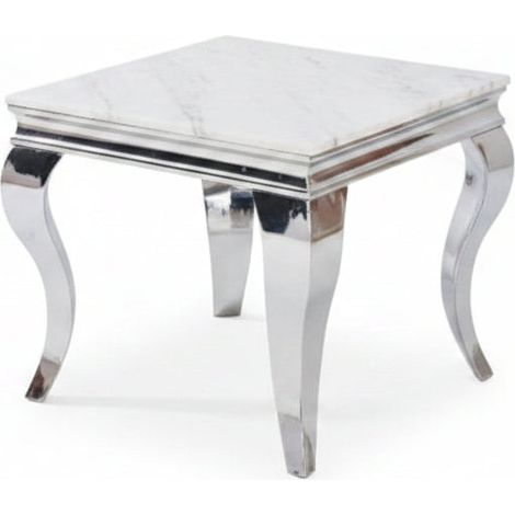 Guéridon BAROQUE – Chrome & Blanc – 55x55x55 cm (1/5)