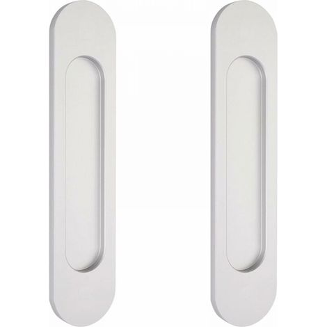 2 poignées porte coulissantes ovales argentées 15cm autocollantes, Aluminium affleurant (1/5)