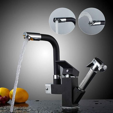 Auralum Top Küchenarmatur 360 drehbarer multifunktionaler Spültischmischer mit ausziehbarer Brause Küchenarmatur mit schwenkbarem Auslauf Küchenmischer schwarze Farbe (1/5)
