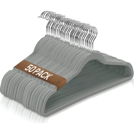 Cintres en Velours, Antidérapants, Durables, Crochet à 360º, Peu encombrants pour Chemises, Vestes et Robes, Porte-Accessoires (50 unités, Gris sans Porte Cravate) (1/5)