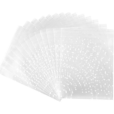 200 Pièces Sachets Bonbons Transparents, Sachet Transparent pour Biscuits, Cellophane Plastic Bag, Sacs à Biscuits, Petits Sacs Autocollants pour Biscuits, Sucreries, Bonbons, Chocolats (7 x 7 cm) (1/5)