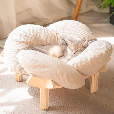 1 - Lit pour chat - Panier design - Structure en bouleau - Forme pétale - Intérieur décoration - Gris - 55x55x32 cm (1/5)