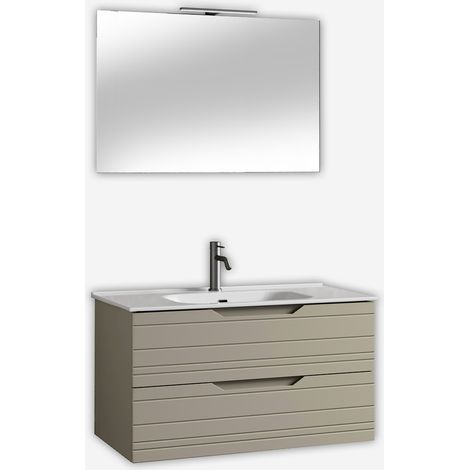 Mobile bagno sospeso con specchio e lavabo Solmira 100 - Tortora