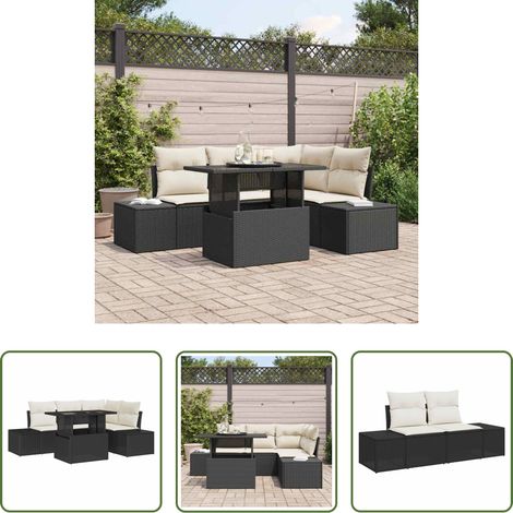 Poly-Rattan - Gartensofa-set mit Kissen 5 pcs Schwarz Poly-Rattan (1/5)