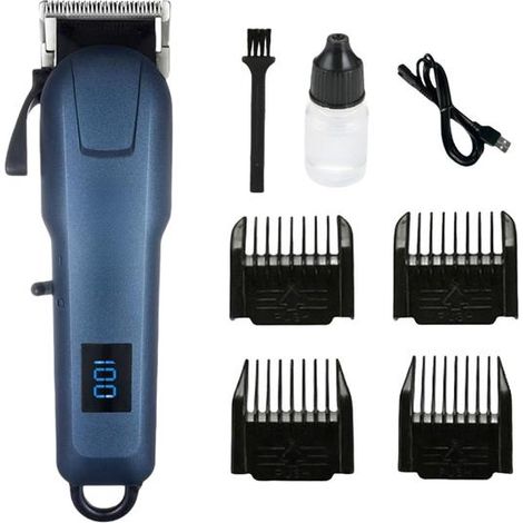 Appareil de toilettage électrique pour chiens et chats, noir et bleu, pour la coupe et l'entretien réguliers à domicile.-AquaForge