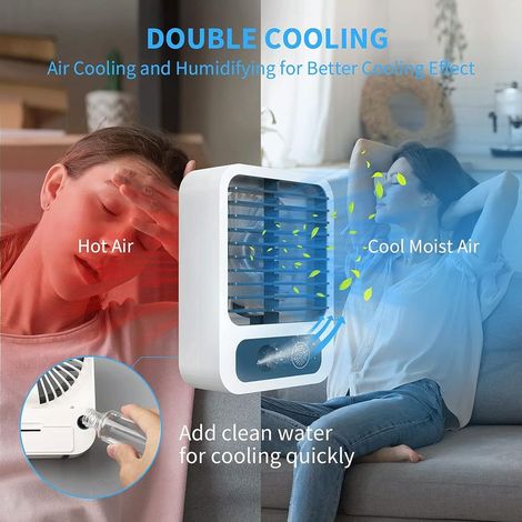 Mini-Tischventilator, Nebelventilator mit 60-ml-Wassertank, 3 Geschwindigkeitsstufen, USB-aufladbar, leiser Ventilator, ideal für Zuhause, Büro und im Freien (1/5)