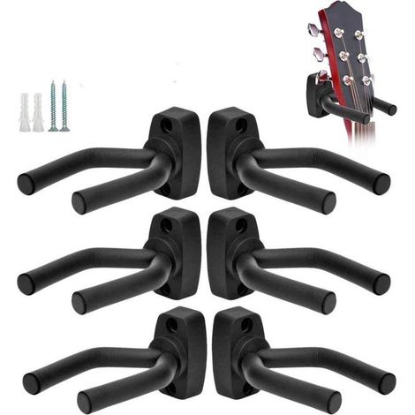 6 ganci per chitarra - Gancio da parete universale per chitarra, basso, mandolino e banjo - Soluzione di stoccaggio robusta e sicura per tutte le dimensioni (1/5)