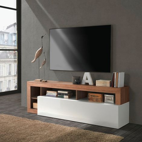 Mueble TV salón moderno madera puerta blanco brillante Dorian MR (1/4)