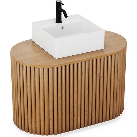 Meuble de salle de bain suspendu en teck avec vasque carrée - 90 cm - TOWARI