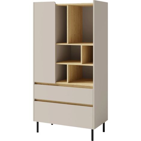 Estantería Fiosono 105, Beige + Roble claro, Cerrable, Con cajones, Con puertas, Aglomerado laminado, Número de puertas: 0, Número de cajones: 0, 165x80x40cm