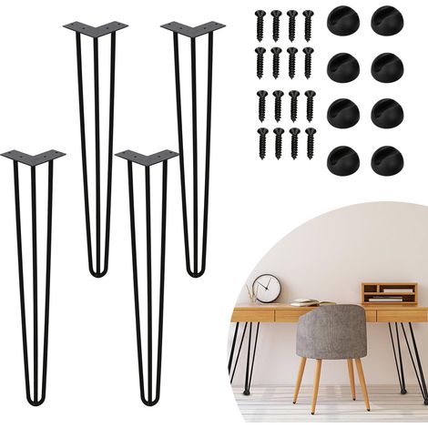 Randaco Tischbeine 4er Set Hairpin Leg Haarnadelbeine Tischgestell Tisch Tischkufen Legs Esstisch Harpins Tischbein 3 Streben Schwarz - 61 cm