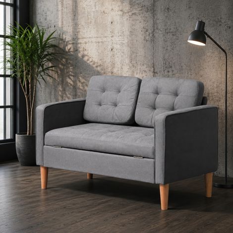 Sofá de 2 plazas 117x62x78 cm de tela gris con espacio de almacenaje para salón - MEUBLIV (1/5)