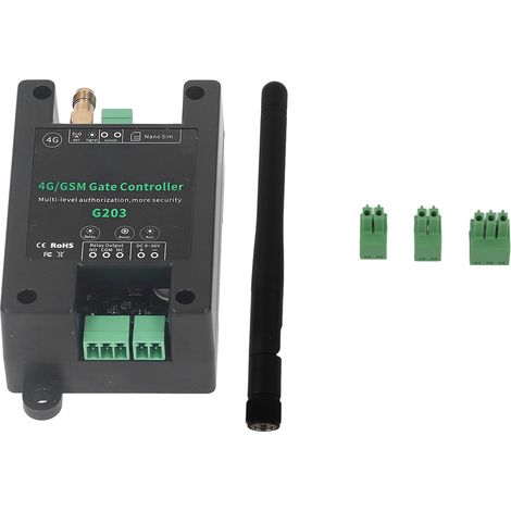 Télécommande d'ouverture de portail GSM G203 3G/4G pour porte de garage avec redémarrage et réinitialisation à distance (DC 9-36 V).