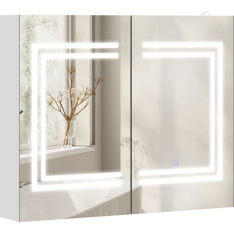 Mueble de Baño con Espejo Estantes Ajustables Interruptor Táctil y Color de Luz Ajustable 80x15x65 cm Blanco Brillante (1/5)