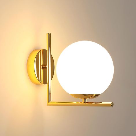 LED Applique Murale, Minimaliste Moderne E27 Abat-jour en Verre Lanterne Murale, Créative Métal Luminaire Mural pour Chambre Salon Couloir (Doré) (1/5)