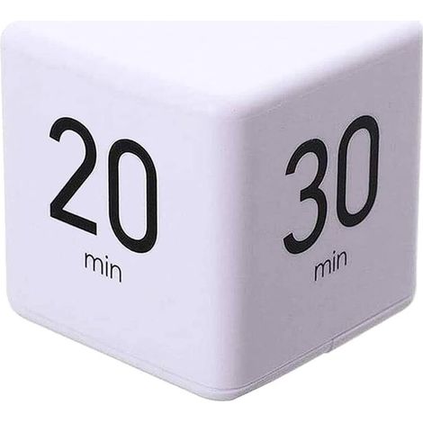 Kitchen timer, cube stopwatch and countdown timer, suitable for cooking class training, digital alarm clock timer with LED display (white, 15-20-30-60 minutes). (1/5)