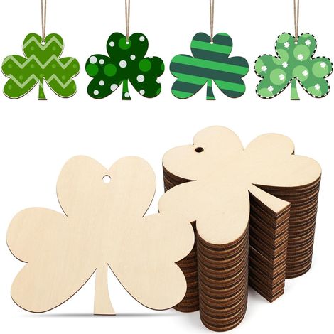 Shamrock - Bois Non Peint - Décoration Artisanale Pour Saint-Patrick - 10 Pièces - 8,9 cm x 8,9 cm (1/5)