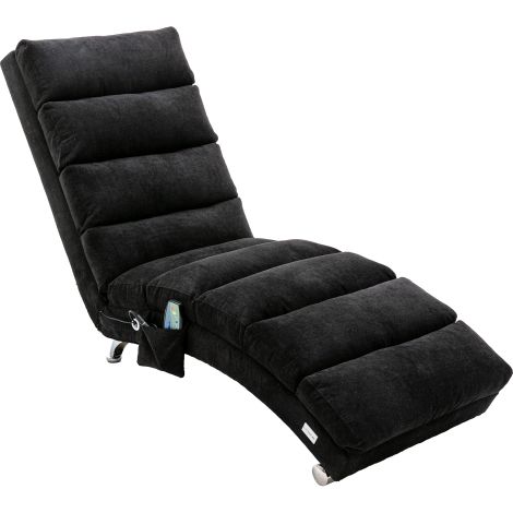 Chaise longue lin noir vibration, soutien complet et rangement latéral