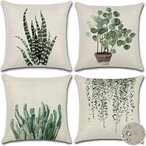 Set di 4 federe decorative per cuscini, impermeabili con stampa floreale, 45 x 45 cm, federe double-face per giardino, esterni, patio, panchina, divano, decorazione per interni (Pianta 2)