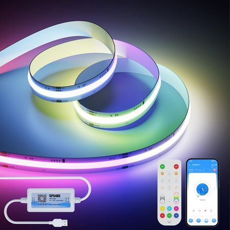 USB 5V RGB Smart IC Bande LED COB, 2M WS2811 IC Adressable Couleur Ruban LED pour chasser les couleurs avec APP Contrôle/Musique Mode fonctionne pour TV Cuisine Fête DIY (1/5)