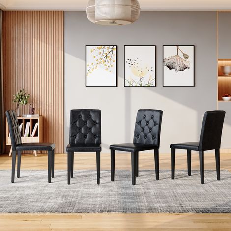 Sedia da pranzo in PU nero con struttura metallica, impilabile, stile moderno,42×46×89cm (1/5)