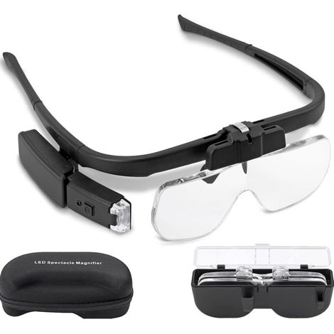 EASYCOMFORT Loupe bandeau, nouv version loupe bandeau LED rechargeable loupe casque mains libres charge USB avec lumière et 3 lentilles détachables (1,5X-2,5X) pour la lecture, etc. (1/5)