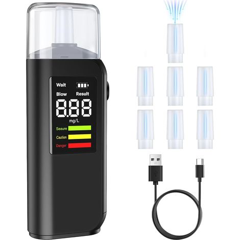 Alcootest Electronique, HD LED d'Affichage Numérique, Charge Type-C, Capteur précision, Deux méthodes de test, Avec 8 embouts, pour un usage personnel, domestique (1/5)