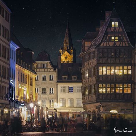 Tableau sur toile place cathédrale de Strasbourg 65x65 cm - Impression sur Toile Murale Décorative - Image imprimée en HD sur Toile - Toile sur Châssis en Bois FSC - Fabriqué en France (1/4)