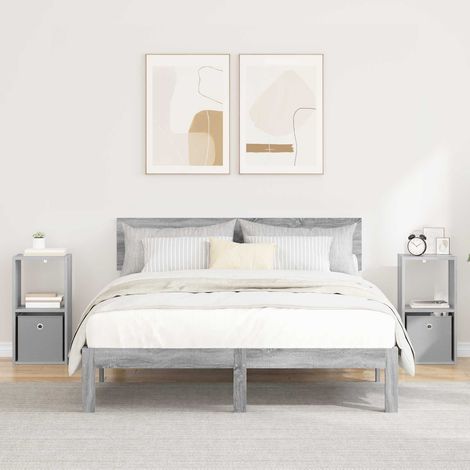 Mesita de Noche con cajón 2 pcs Gris 30,5 x 27 x 59,5 cm
