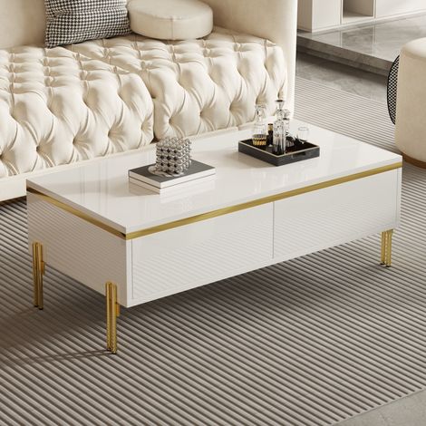 Table basse moderne très brillante,table d’appoint élégante,multifonctionnel,meuble de salon,100 x 50 x 36 cm (longueur x largeur x hauteur)-Go (1/5)