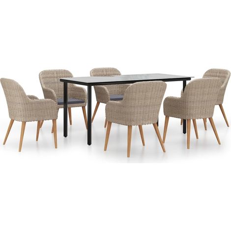 Maison Exclusive - 7-tlg. Garten-Essgruppe mit Kissen Braun