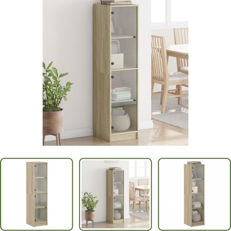 Buffet avec portes vitrées - Buffet avec portes en verre chêne sonoma 35x37x142 cm (1/5)