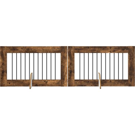 Foldable Dog Gate with Stands 2 pcs Smoked Oak 200.5 cm vidaXL