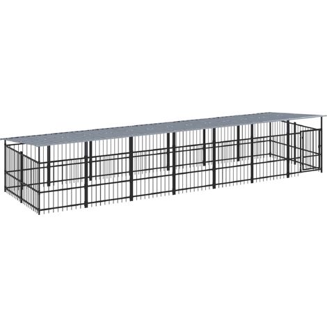 Cuccia gabbia per animali da esterno con tetto per cani in acciaio 13,14 m² nero 020041740
